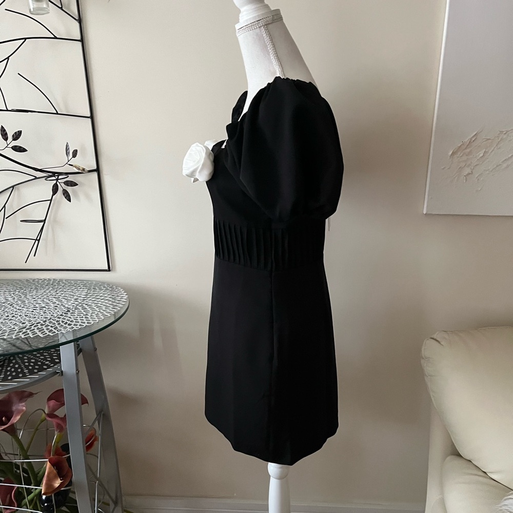 Endless Rose Black Puff Sleeve Mini Dress With White Rosettes size Medium NWT - Picture 12 of 15